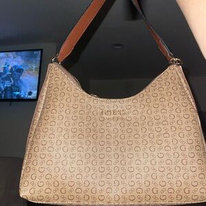 Guess Tan and Brown Patterned Shoulder Bag